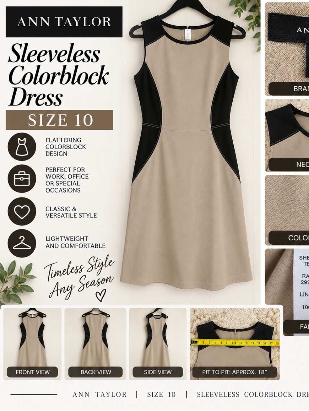 Ann Taylor Sleeveless Beige & Black Colorblock Dress